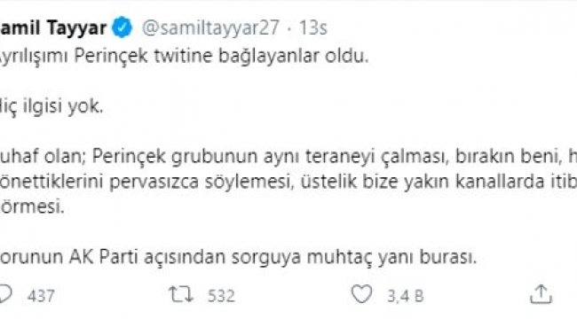  Şamil Tayyar, suskunluğunu bozdu