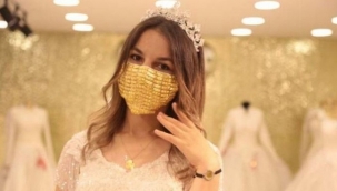 Gelinlere altın işlemeli cerrahi maske