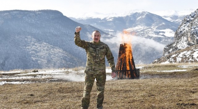 Aliyev, 28 yıl sonra işgalden kurtarılan Şuşa'da Nevruz ateşini yaktı