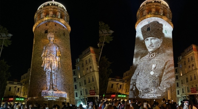 Galata Kulesi'nde özel ışıklandırmalarla 19 Mayıs kutlaması