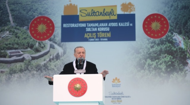 Cumhurbaşkanı Erdoğan, restorasyonu tamamlanan Aydos Kalesi ile Sultan Korusu'nun açılış törenine katıldı