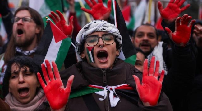 Uluslararası Adalet Divanı önünde Gazze'ye destek gösterisi