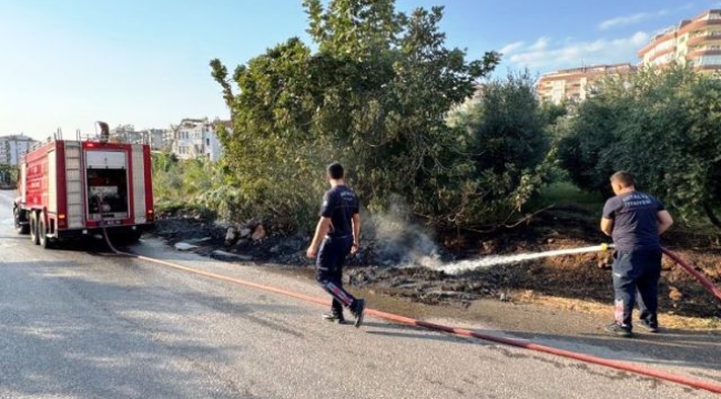 Alanya'da çalılık alanda yangın çıktı