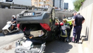 Takla atan araçtan burnu bile kanamadan çıktı