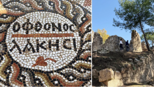 Alanya'daki antik kazıda, bin 500 yıllık bir mozaikte 'kıskanan çatlasın' yazdığı keşfedildi